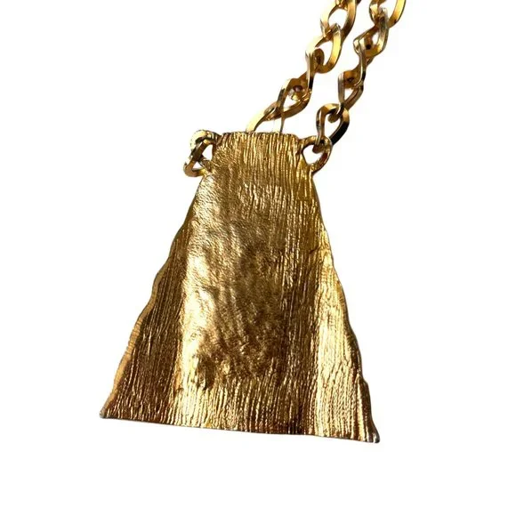 Vintage Gold Pyramid Nugget Necklace, Gold Pendant Necklace, Large Statement - Picture 6 of 10